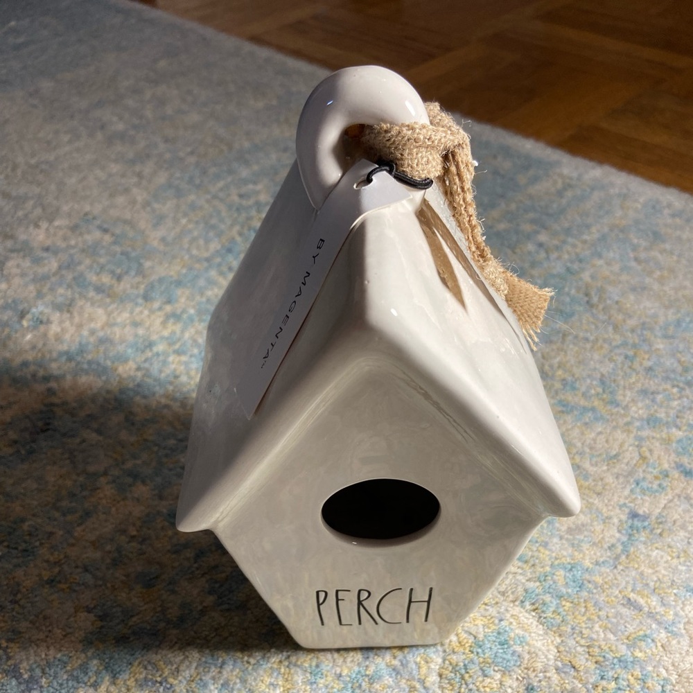 Brand new Rae Dunn Birdhouse cream color with black engraving.